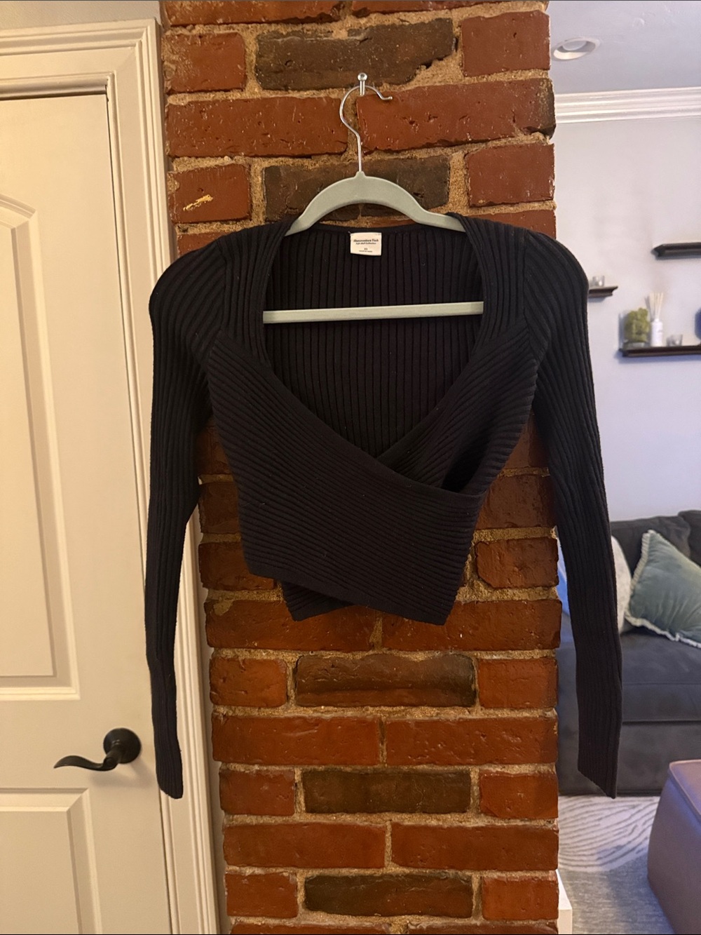 Ribbed Wrap-Style Cropped Sweater